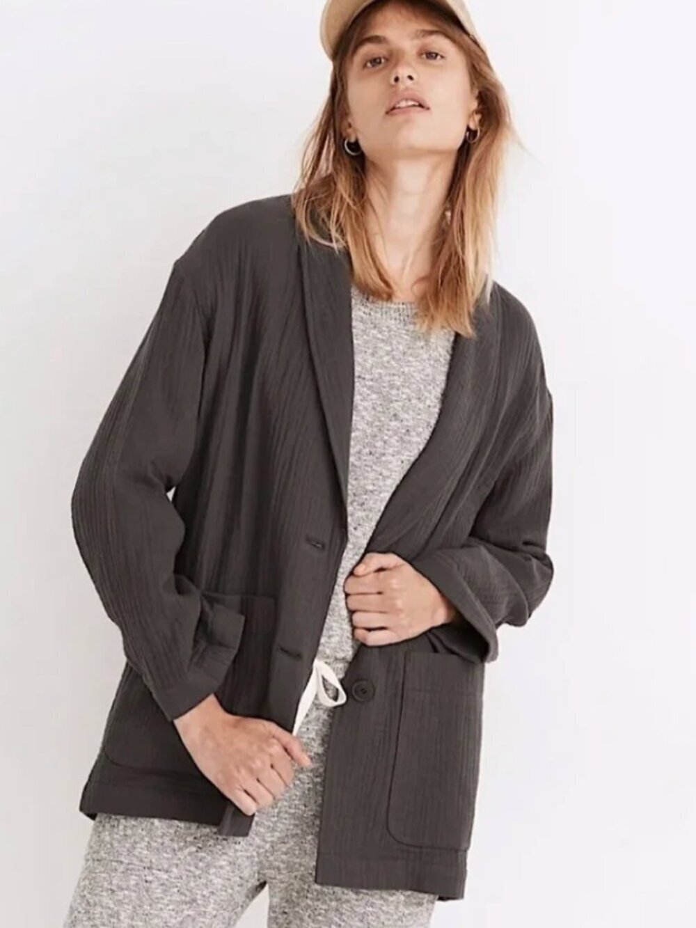 MADEWELL Lightspun Dorset Blazer Cotton Gauze Oversized Gray